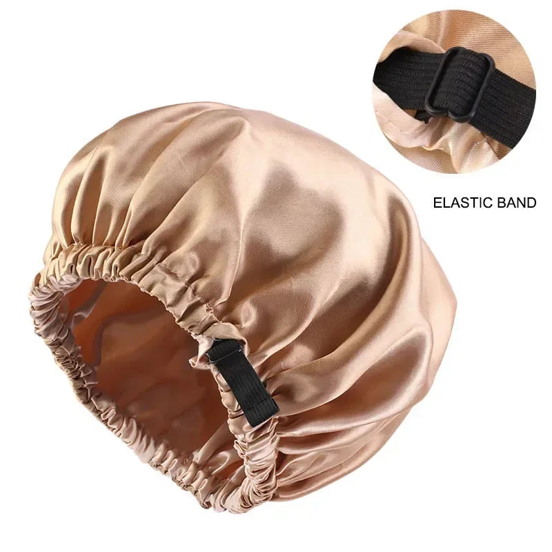 Silk Satin Sleep Cap – Adjustable Night Hair Care Bonnet