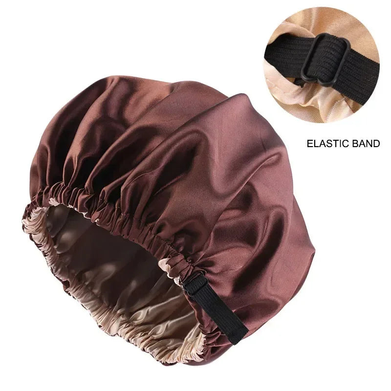 Silk Satin Sleep Cap – Adjustable Night Hair Care Bonnet