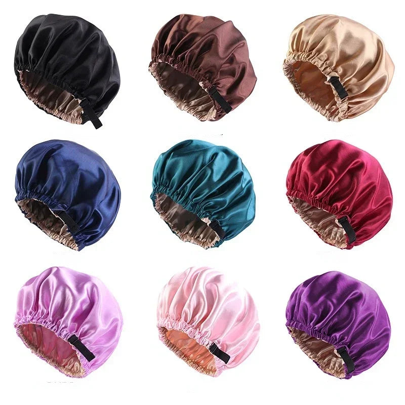 Silk Satin Sleep Cap – Adjustable Night Hair Care Bonnet