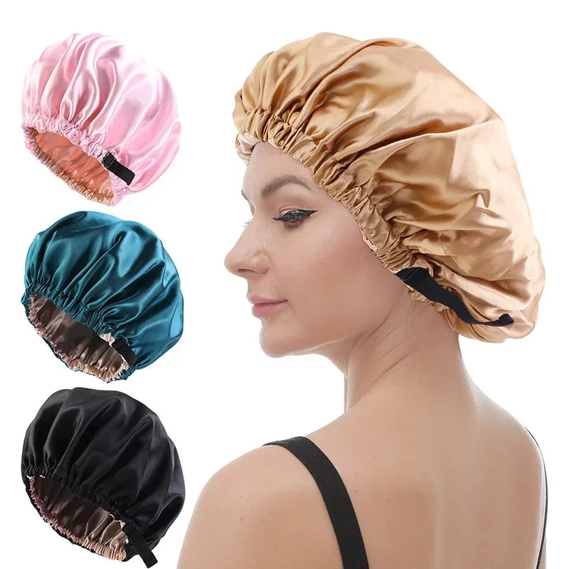 Silk Satin Sleep Cap – Adjustable Night Hair Care Bonnet