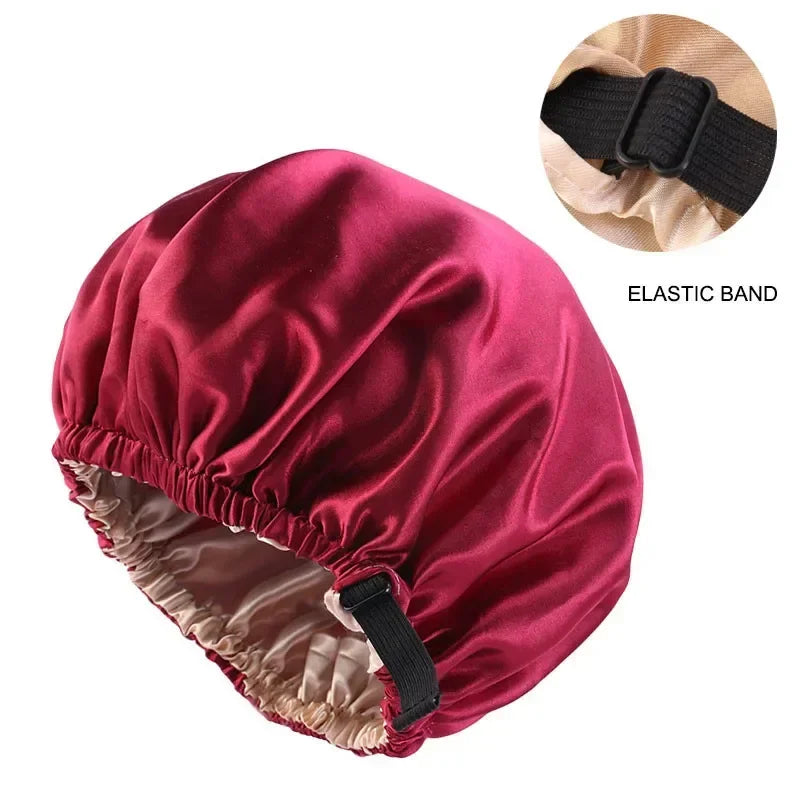 Silk Satin Sleep Cap – Adjustable Night Hair Care Bonnet